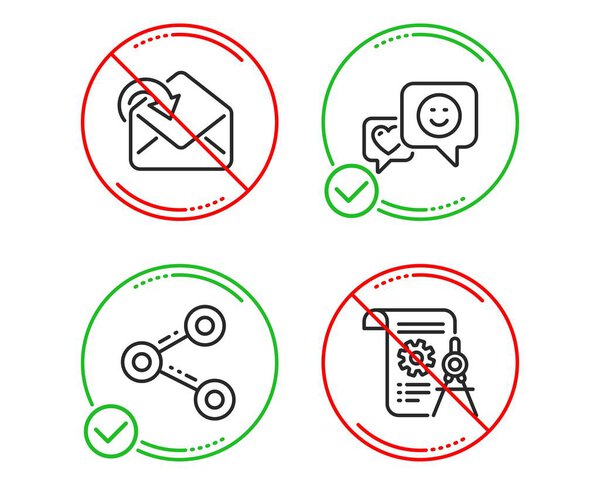 Улыбнитесь, поделитесь и получите набор пиктограмм. Подпись делителя документов. Socila media, Follow network, Incoming message. Вектор
