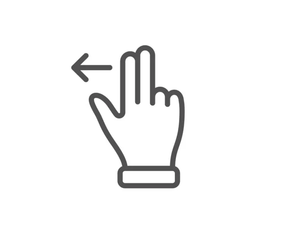 Icône de ligne de geste d'écran tactile. Diapositive flèche gauche signe. Balayez l'action. Vecteur — Image vectorielle