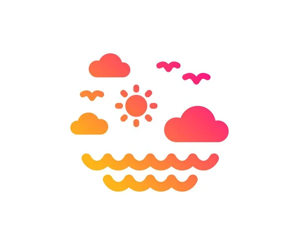Reizen zee pictogram. Zon, wolken en golven ondertekenen. Vector — Stockvector