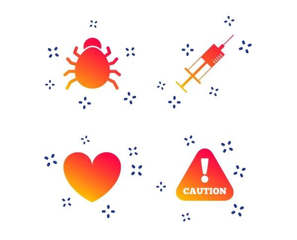 Bug et signes de vaccin. Heart, vaporise des icônes. Vecteur — Image vectorielle