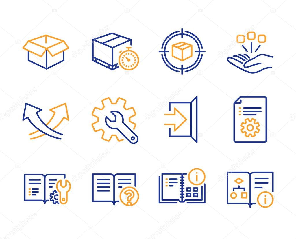 Exit, Engineering documentation and Help icons set. Vector