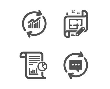Mimar planı, verileri güncelleştir ve rapor simgeleri. Yorumları Güncelleştir işareti. Vektör