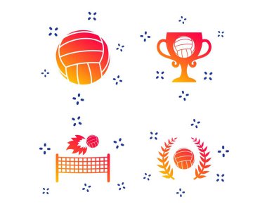Voleybol ve net simgeler. Kazanan ödül kupası. Vektör
