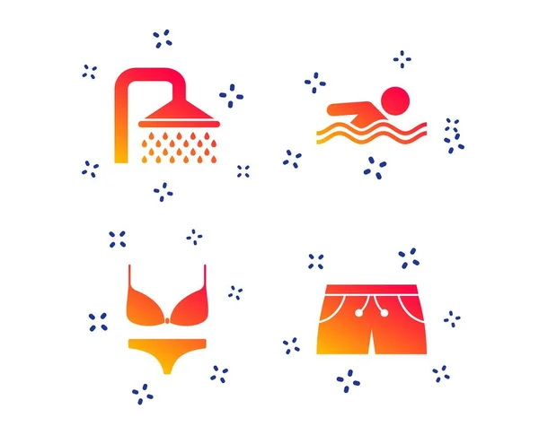 Ikony basenu. Znaki prysznicowe i stroje kąpielowe. Wektor — Wektor stockowy