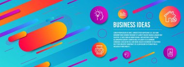 Üst oklar, Su damla ve Kum Saati simgeleri ayarlayın. Kredi evi, Fikir ve Akıllı Telefon istatistikleri işaretleri. Vektör