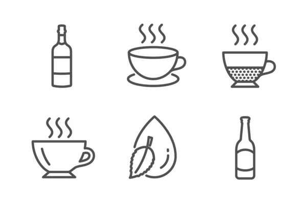 Ensemble d'icônes Doppio, Brandy bottle et Cappuccino. Café, goutte d'eau et panneaux de bière. Boisson au café, Whisky. Vecteur — Image vectorielle