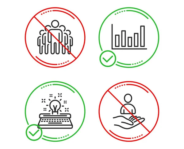 Диаграмма столбцов, набор значков группы и пишущей машинки. Знак вербовки. Финансовый график, менеджеры, вдохновение. Hr. Вектор — стоковый вектор
