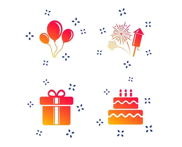 Icônes de fête d'anniversaire. Gâteau et boîte cadeau symbole. Vecteur — Image vectorielle