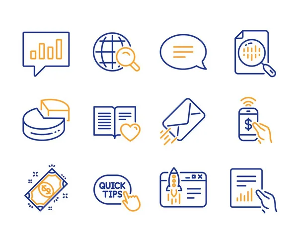 Chat, Telefonzahlung und analytische Chat-Symbole gesetzt. Analytics-Diagramm, Zahlungs-und Internet-Suche Zeichen. Vektor — Stockvektor