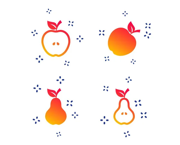 Frukter med löv ikoner. Äpple och päron. Vektor — Stock vektor