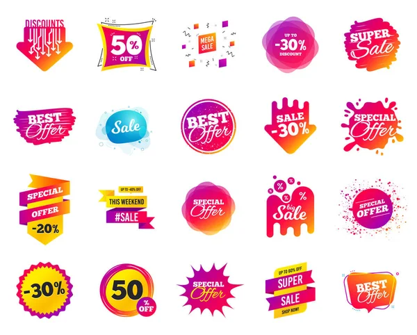 Sale banner. Special offer template tags. Cyber monday sale discounts. Black friday shopping icons. Vector — Stock Vector