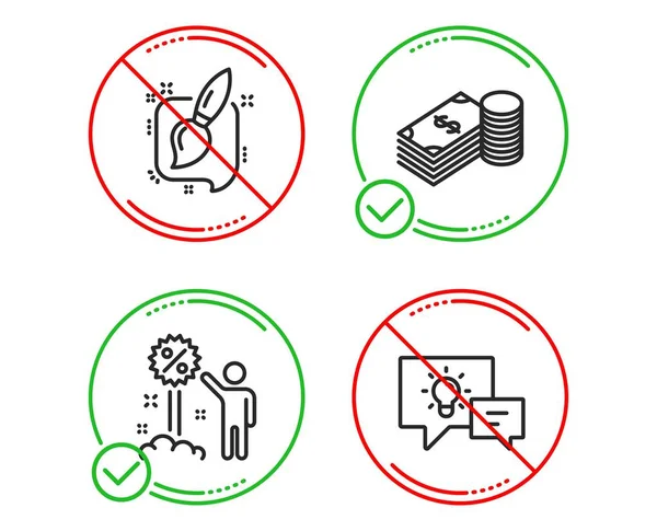 İndirim, Tasarruf ve Boyama fırça simgeleri ayarlayın. Fikir lambası işareti. Satış alışveriş, Finans para birimi, Grafik sanat. Vektör — Stok Vektör