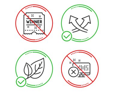 Yaprak, Kazanan bilet ve Kavşak okları simgeleri ayarlayın. Erişim işaretini reddedin. Ekoloji, Atlıkarınca ödülü, Exchange. Vektör