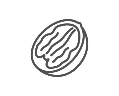 Pekan somun çizgi simgesi. Lezzetli fındık işareti. Vegan yemek. Vektör