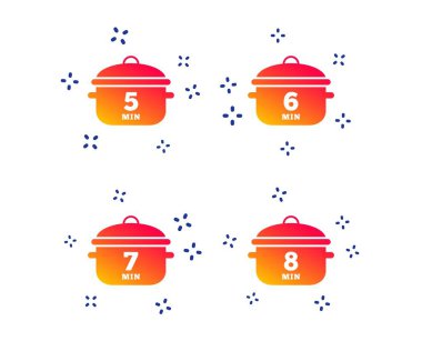 Pişirme tava simgeleri. Beş, sekiz dakika kaynatın. Vektör