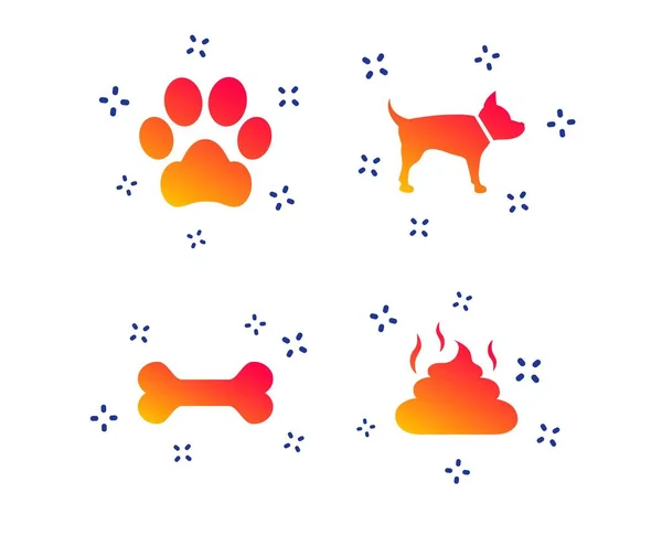 Iconos de mascotas. Pata de perro y heces signos. Vector — Vector de stock