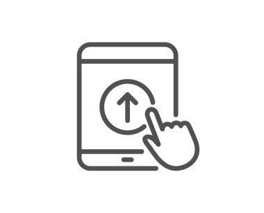 Tablet bilgisayar simgesini yukarı kaydırın. Kaydırma ok işareti. Açılış sayfası kaydırma. Vektör