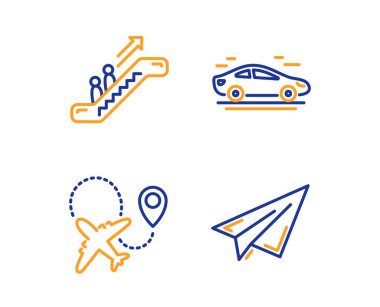 Car, Airplane and Escalator icons set. Paper plane sign. Transport, Plane, Elevator. Airplane. Vector clipart
