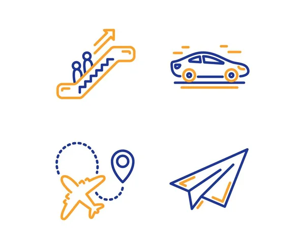 Car, Airplane and Escalator icons set. Paper plane sign. Transport, Plane, Elevator. Airplane. Vector — Stock Vector