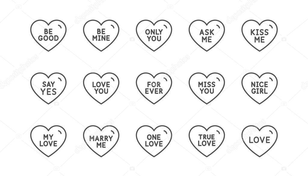 Sweet heart line icons. Sweetheart for valentines day, love heart. Linear set. Vector