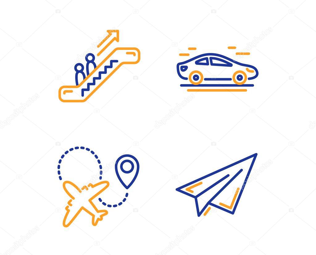 Car, Airplane and Escalator icons set. Paper plane sign. Transport, Plane, Elevator. Airplane. Vector