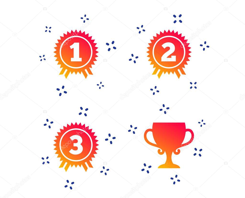 First, second and third place icons. Award medal. Vector