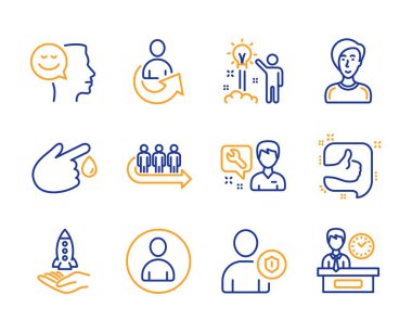 Sıra, Tamirci ve Avatar simgeleri ayarlandı. Paylaş, Beğen ve İş Kadını kişi imzalar. Vektör