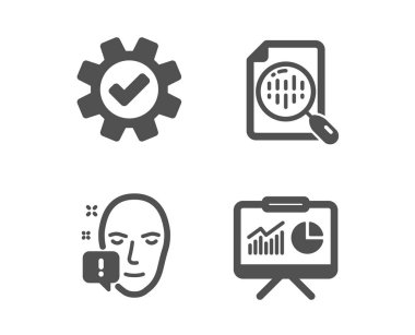 Dikkat, Analytics grafiği ve hizmet simgeleri. Sunum işareti. Vektör