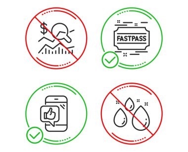 Yatırım, Mobil gibi ve Fastpass simgeleri ayarlayın kontrol edin. Su damlası işareti. Vektör