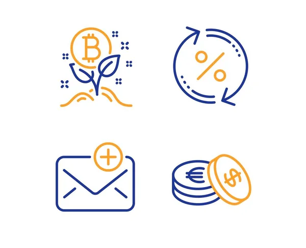 Loan percent, Bitcoin project and New mail icons set. Savings sign. Vector — Stock Vector