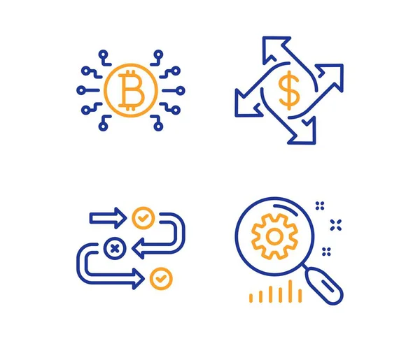 Payment exchange, Bitcoin system and Survey progress icons set. Search statistics sign. Vector — Stock Vector