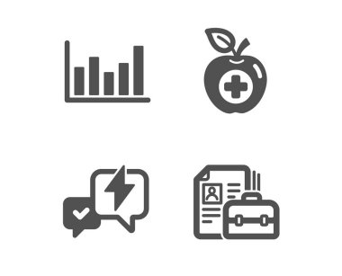 Tıbbi gıda, Sütun grafik ve Yıldırım cıvata simgeleri. Boş pozisyon tabelası. Apple, Finansal grafik, Messenger. Vektör