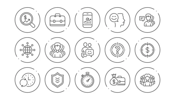 Iconos de línea de negocio. Grupo de personas, Portafolio y Trabajo en Equipo. Set de iconos lineales. Vector — Archivo Imágenes Vectoriales
