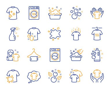 Çamaşır hattı simgeleri. Kurutucu, çamaşır makinesi ve kir gömlek. Vektör