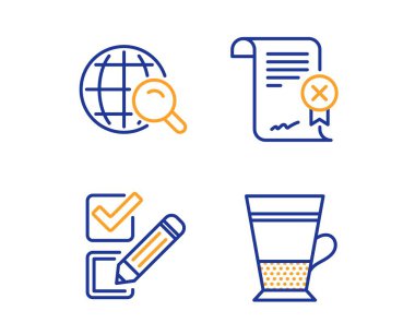 Sertifikayı, Onay Kutusunu ve Internet arama simgelerini reddet. Çift latte işareti. Vektör