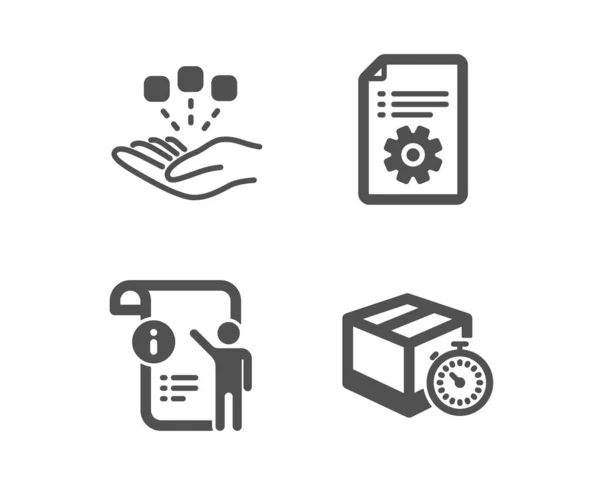 Documentación técnica, Documento manual e iconos de consolidación. Señal de tiempo de entrega. Vector — Archivo Imágenes Vectoriales