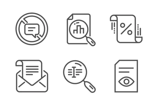 Sluta prata, Sök text och lån procent ikoner uppsättning. Analysdiagram, e-nyhetsbrev och Visa dokument skyltar. Vektor — Stock vektor