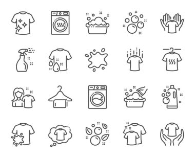 Çamaşır hattı simgeleri. Kurutucu, çamaşır makinesi ve kir gömlek. Vecto