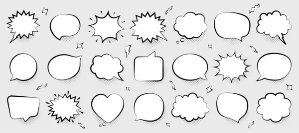 Burbujas de habla cómica. Pensando y hablando nubes. Burbuja retro — Vector de stock