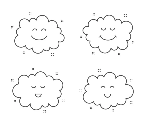 Jolis nuages. Souriez et délicieux visage heureux. Icônes Cloud. Vecteur — Image vectorielle