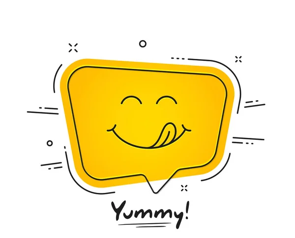 Yummy leende uttryckssymbol med tungan slicka munnen. Välsmakande mat äta e — Stock vektor
