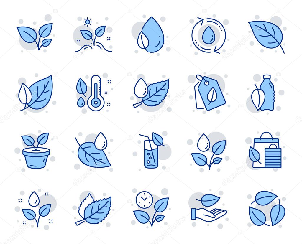 Plants line icons. Set of Leaf, Growing plant and Humidity therm