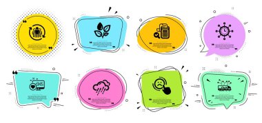 Dünya saati, Bill muhasebe ve Bitkiler sulama simgeleri ayarlayın. Yağmurlu hava, Takım Çalışması ve Kamyon teslimat işaretleri. Vektör