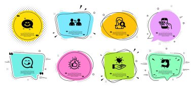 Nefis gülümseme, Eğitim ve Benzeri simgeler ayarlayın. El gibi, kalp ve iletişim işaretleri tutun. Vektör