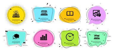 Muhasebe, Kitap ve Grafik grafik simgeleri ayarlayın. Saat değişikliği, Web analizi ve Ses kontrol işaretleri. Vektör