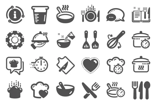 Iconos de cocina. Tiempo de ebullición, sartén y utensilios de cocina. Vector — Vector de stock
