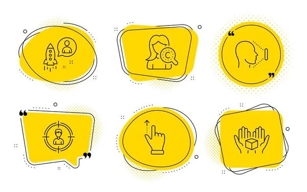 Startup, Collagen skin and Headhunting icons set. Touchscreen gesture, Face id and Hold box signs. Vector — Stock Vector