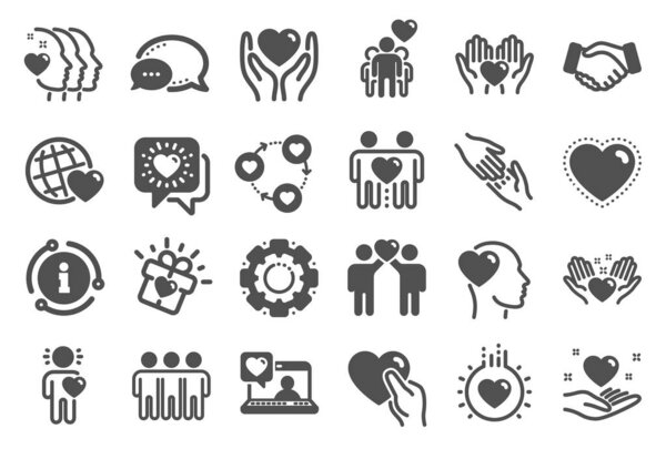 Friendship and love icons. Interaction, Mutual understanding and assistance business. Vector