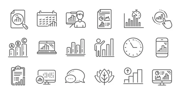 Grafik ikon garis. Grafik, Presentasi dan Laporan. Set ikon Linear. Vektor - Stok Vektor