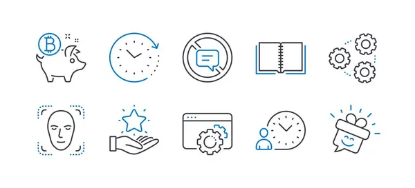 Set of Technology icons, such as Stop talking, Gears, Face detection. Vector — Stock Vector